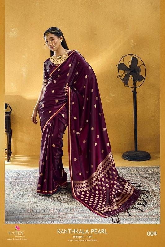 Kanthkala Pearl By Rajtex 001 To 006 Series Indian Traditional Wear Collection Beautiful Stylish Fancy Colorful Party Wear & Occasional Wear Pure Satin Sarees At Wholesale Price